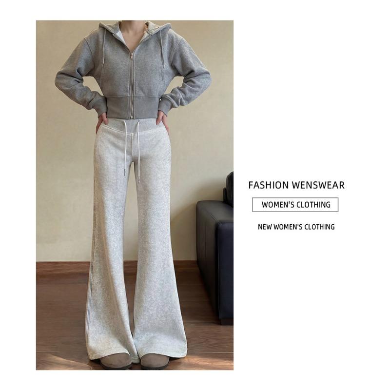 Gray micro-flared pants women's autumn new high-waisted slim-fitting and thin casual yoga sweatpants