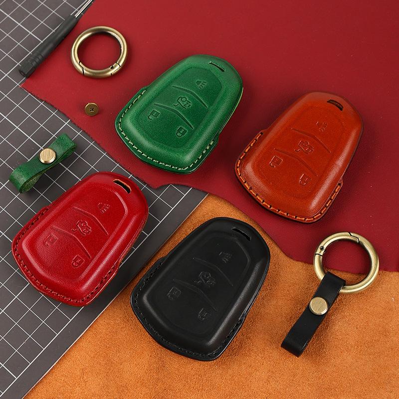 Genuine Leather Key Case for Cadillac CT5/CT4/XT6 - Premium Cowhide Key Holder