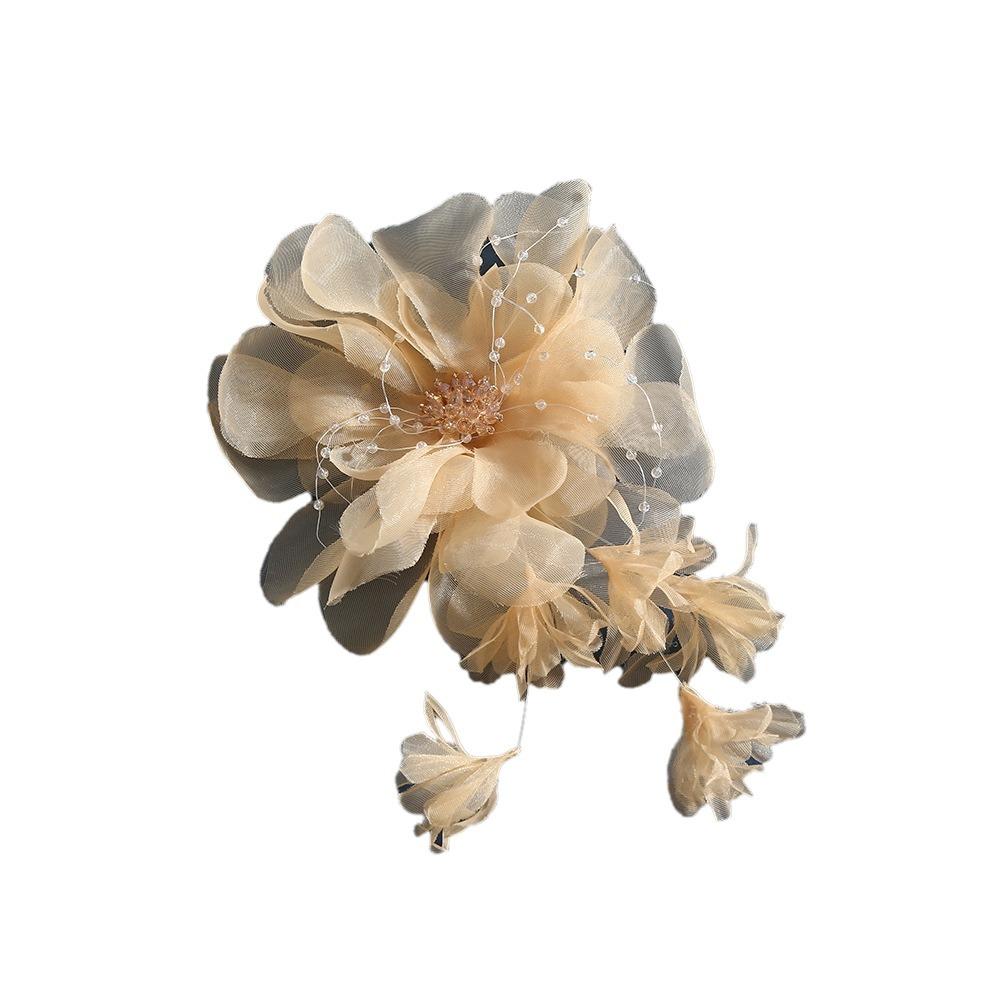 Embroidered Organza Flower Applique Tassels Fabric Corsage Elegant Hair Accessories Wedding