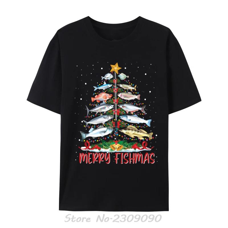 Fish Fishing Rod Christmas Tree FisherUnisex Merry Fishmas TShirt Oneck Fitness Tees Unisex Summer Oversized Tshirt Casual T Shirt