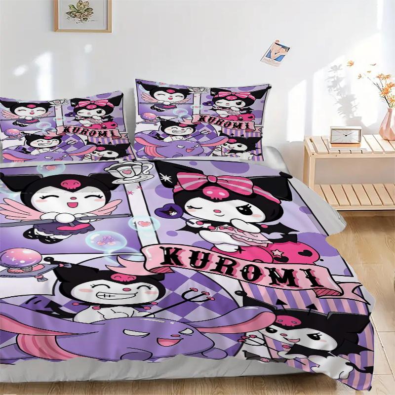 3 шт. Комплект постельного белья с принтом Куроми Sanrio, Мягкое и удобное покрывало для спальни, Гостевой комнаты (Не включено).W053