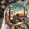 Круглая металлическая табличка Ретро Заправка Route 66 Настенное искусство Декор гаража