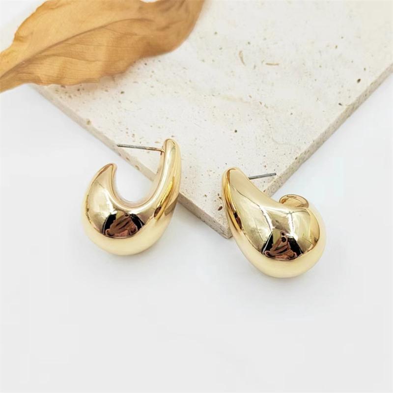 Big Waterdrop Smooth Gold Color Round Stud Earrings Unique Exaggerate Geometric Personality Women Jewelry Earring