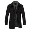 Men's Woolen Coats Fashion Thick Mid Length Trench Turn Down Collar Warm Business Casual Wool Coat