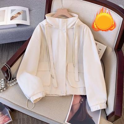 Короткая куртка с капюшоном женская весенне-осенняя утолщенная женская свободная тонкая рабочая куртка топ однотонная повседневная студенческая на молнии верхняя одежда