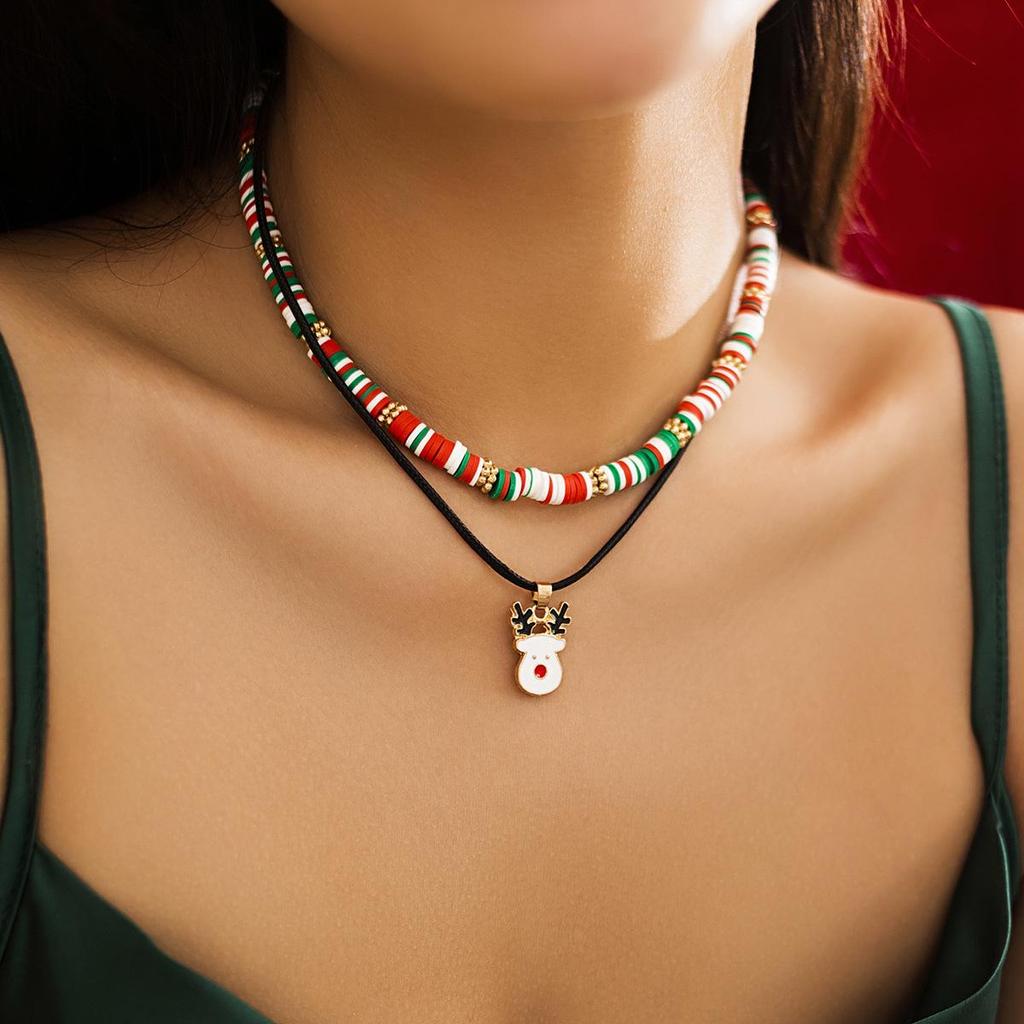 European and American Beaded Snowman Choker Necklace - Women's Imitation Crystal Christmas Gift Jewelry