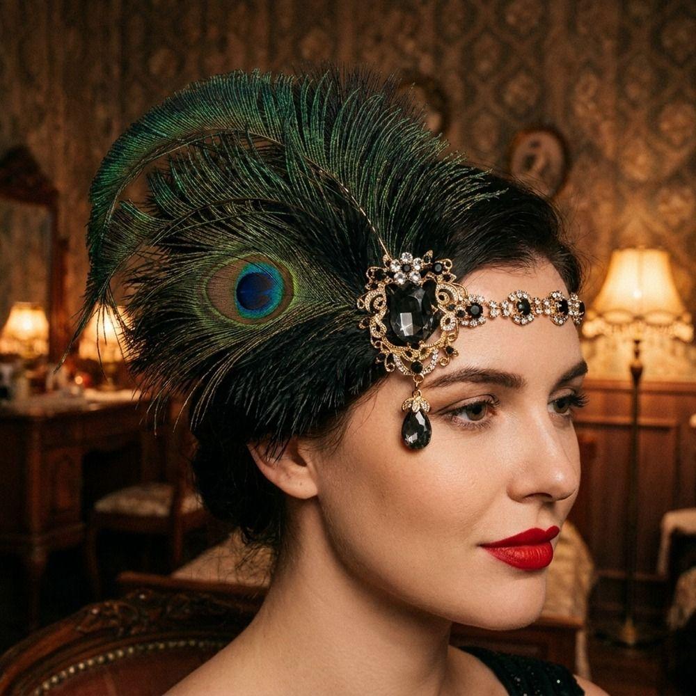 Crystal Cosplay Dress Headwear Vintage Masquerade Hair Band Gatsby Headpiece Bridal Headdress