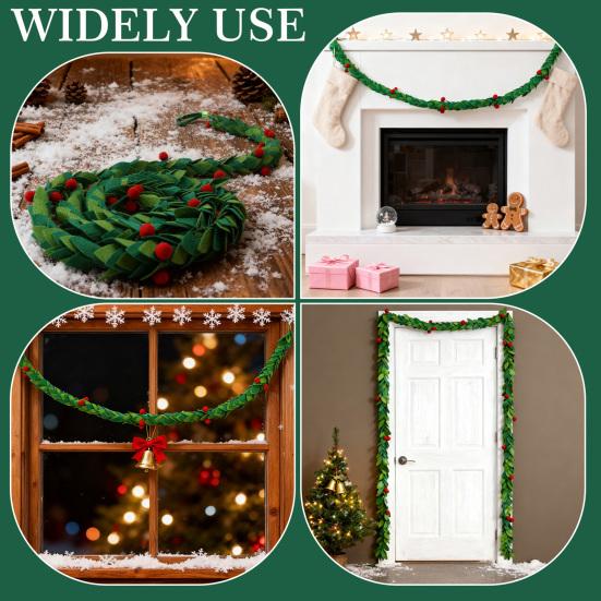 Рождественская гирлянда из фетра «Остролист» длиной 6 футов, гирлянда из листьев омелы ручной работы с красными ягодами для украшения дома, свадьбы, каминной полки