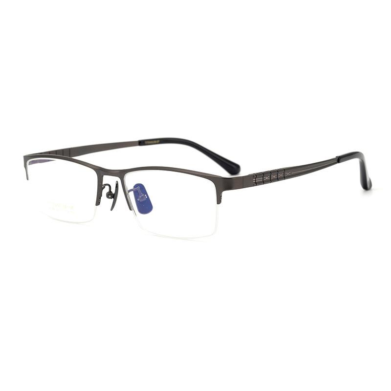 Ultra-Light Half Frame Size 52 Organ Legs Pure Titanium Glasses Frame Men'S Business Retro 91093 Can Be Equipped With Myopia Glasses Frame Women