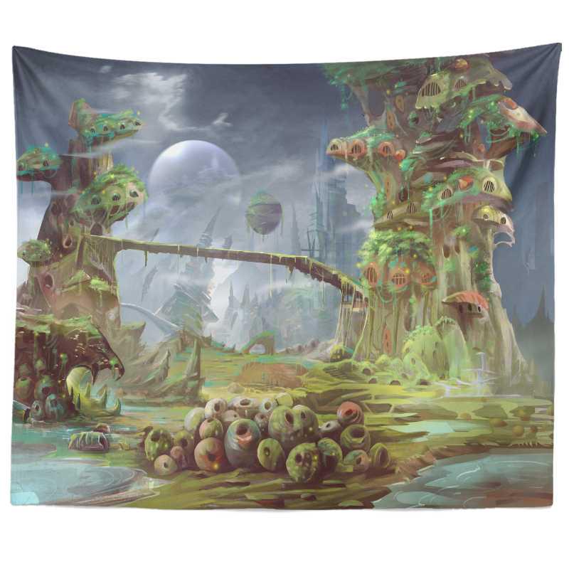 Paradise Wonderland Psychedelic Tapestry Wall Hanging Giant Mushroom House Bohemian Home Decor Wall Hanging Large Tapestry