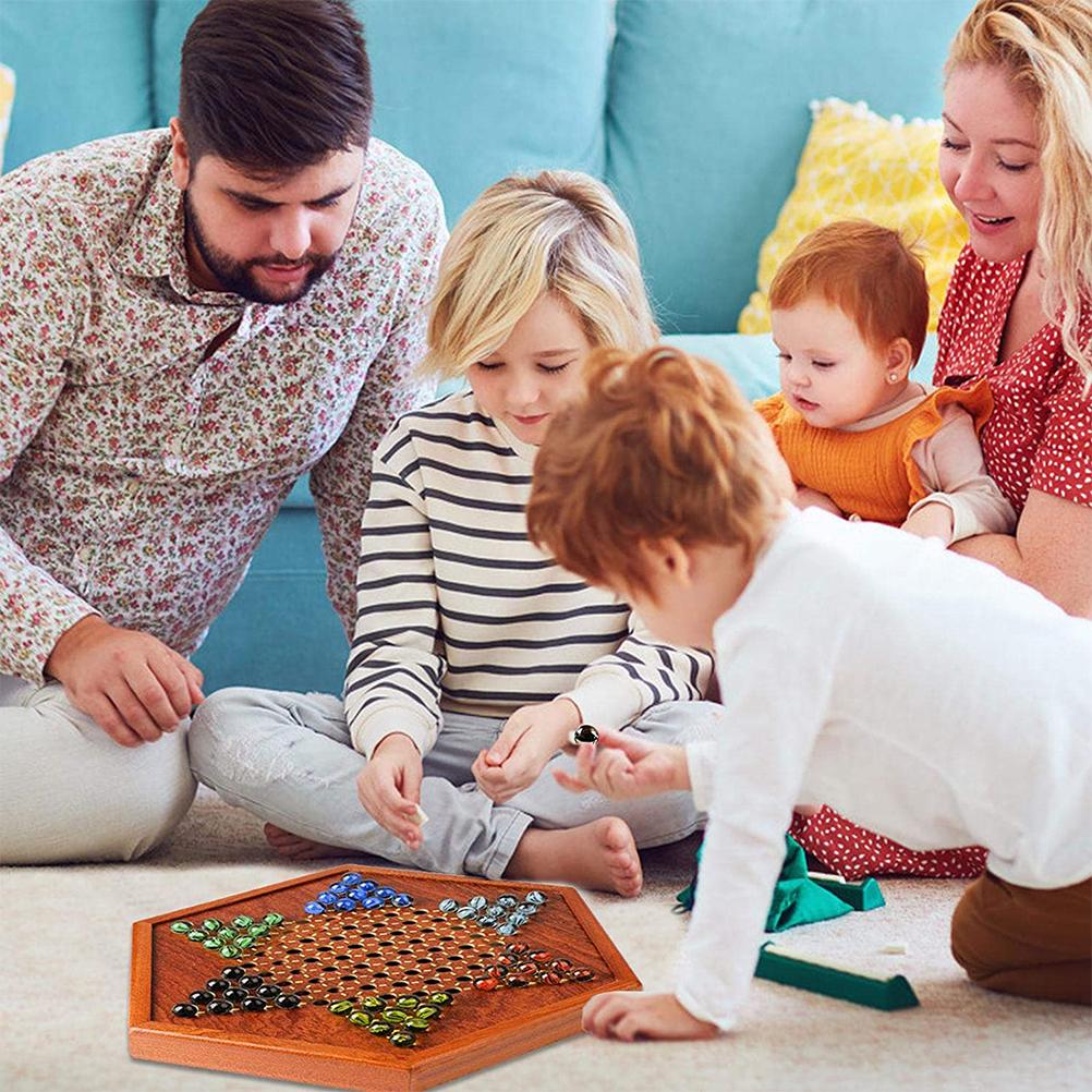 Портативная настольная игра «Китайские шашки» с шариками, деревянная настольная игра «Гекс-китайские шашки», семейный игровой набор, хранение в ящике