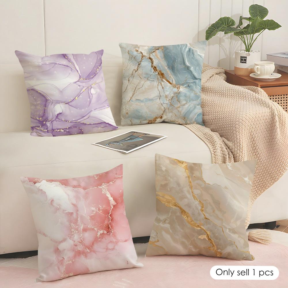 M-Marble Cushion Cover Soft Short Plush Pillow Cover Smooth Cozy Texture Aesthetic Cushion Case Home Decor
