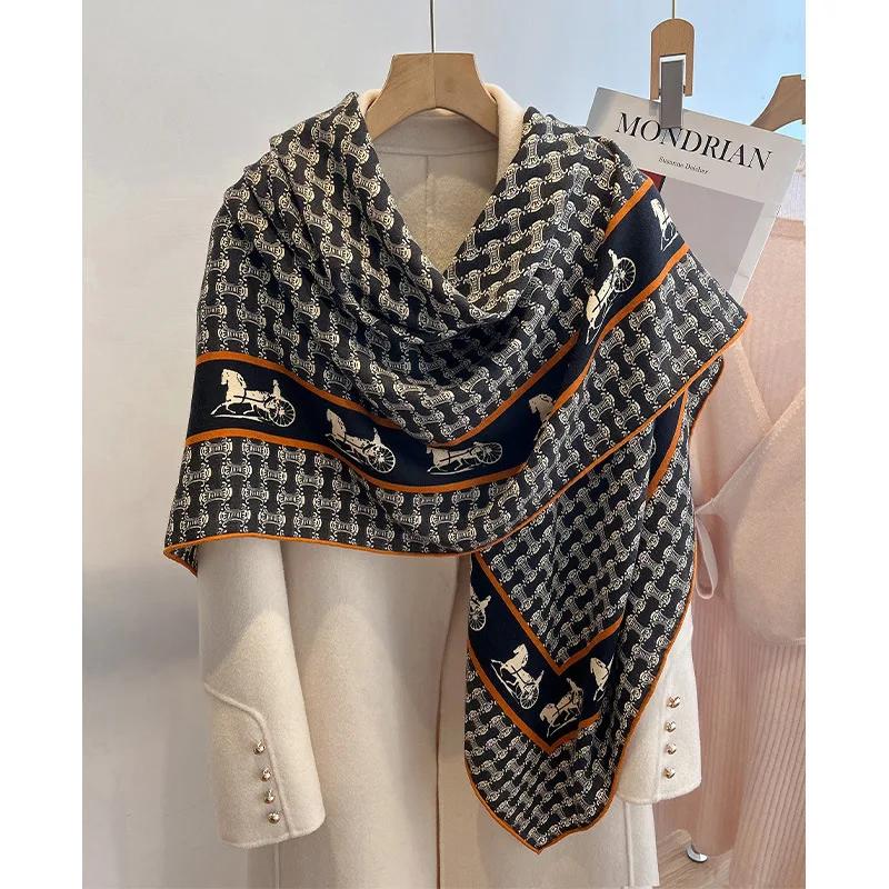 130 СМ Шарф из шелковой шерсти женский большой квадратный шарф шелковый шарф новый кашемировый универсальный платок тонкий