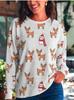 Women Long Sleeve Tee Top Christmas Cute Cat Print Autumn Fashion Casual Round Neck Sweatshirt Women's Clothes