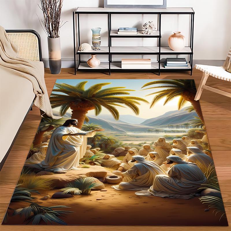 Sermon Scene with Palms and Followers Non-slip rug suitable for living room and bedroom sofas.