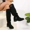 Shoes Female 2024 New Slip-on Women's Boots Fashion Belt Buckle Modern Boots Women Winter Plus Size Square Heel Knee-High Boots