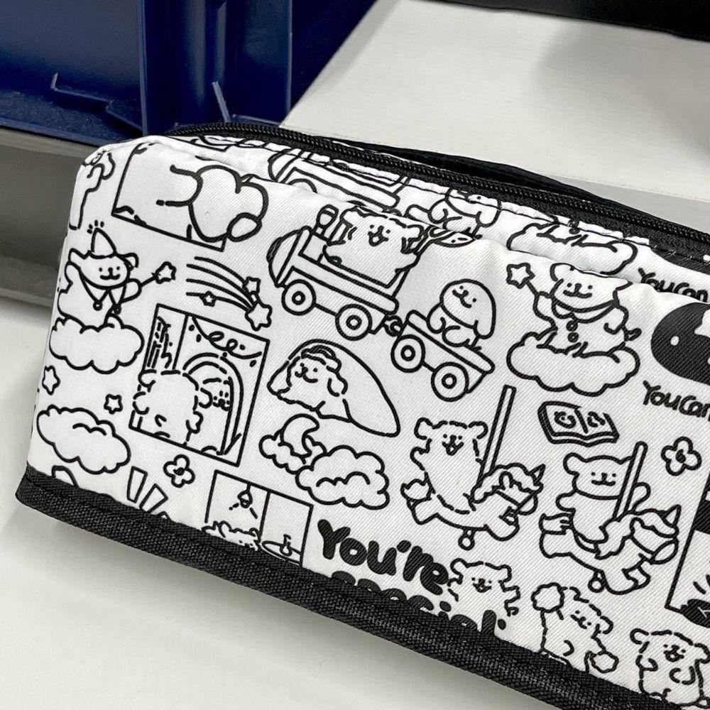 Large Capacity Line Puppy Pencil Bag Makeup Bags Puppy Print Pencil Case Cosmetic Bag