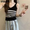 Elegant Women's Striped Knitted Camisole Vest Summer New Style Sleeveless Slim Fit and Slimming Short Top