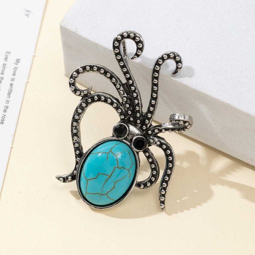 Natural Stone Shell Brooch Octopus-Shaped Brooch For Elegant Formal Coat Jewelry Accessory 52x37mm