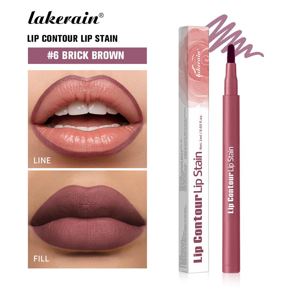 Lakerain Lip Contour Lip Stain - Long-Lasting Waterproof Matte Lip Liner & Stain, High Pigment Transfer-Proof Lip Tint Pen Makeup