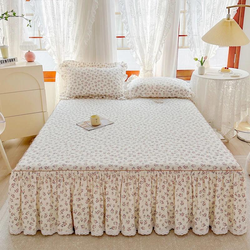 Небольшое цветочное покрывало в пасторальном стиле, белое кружевное хлопковое покрывало на кровать, комплект из трех предметов, домашний толстый стеганый противоскользящий чехол на кровать