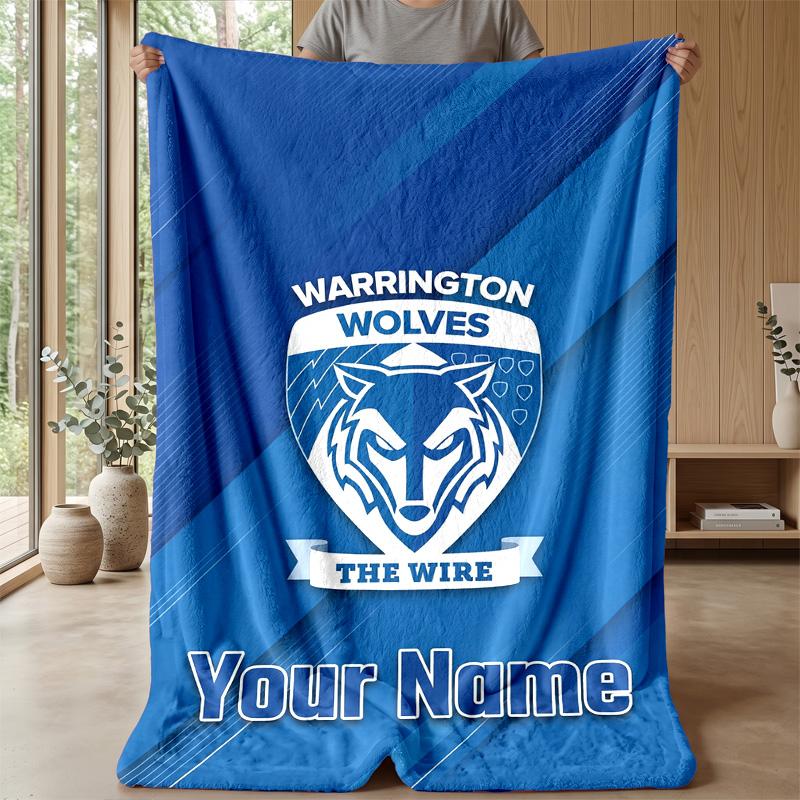 Warrington Wolves Custom Flannel Throw Blanket Print Your Name Text Soft Warm Blanket Holiday Present
