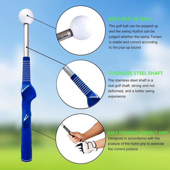 Retractable Golf Swing Training Aid Portable Grip Trainer with Click Feedback for Right And Left Handed Golfers Warm Up Stick