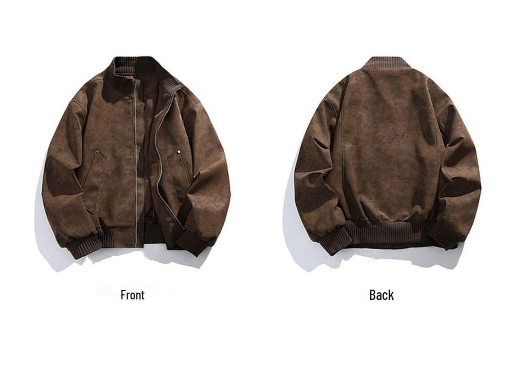 Унисекс Ретро Пилотская Куртка-Бейсболка из Искусственной Кожи с Воротником-Стойкой - Осенне-Зимняя Коллекция