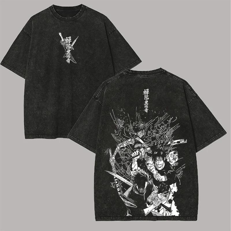 Фушигуро Тодзи Магическая битва Футболка Маки Зенин Печатная Винтажная стираная футболка Мужская одежда Хлопковые футболки с коротким рукавом Топы
