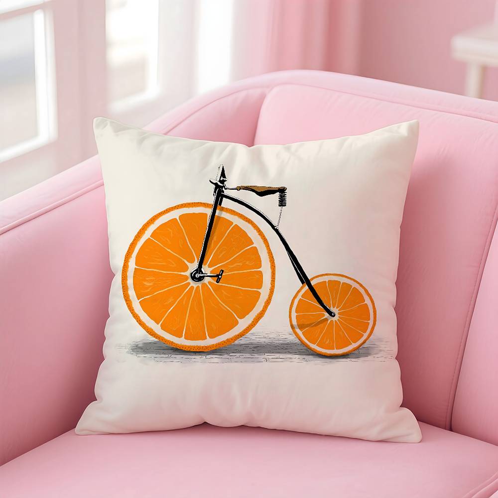 Fruit Orange Lemon Bicycle Pillow Case Anti-dustmite Pillow Invisible Zipper Silky Short Plush Sofa Cushion Cover