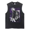 Men Washed Black Vest Summer Streetwear Anime Print Tank Tops Women Casual Sleeveless Tops Shirt Vintage Cotton Tees