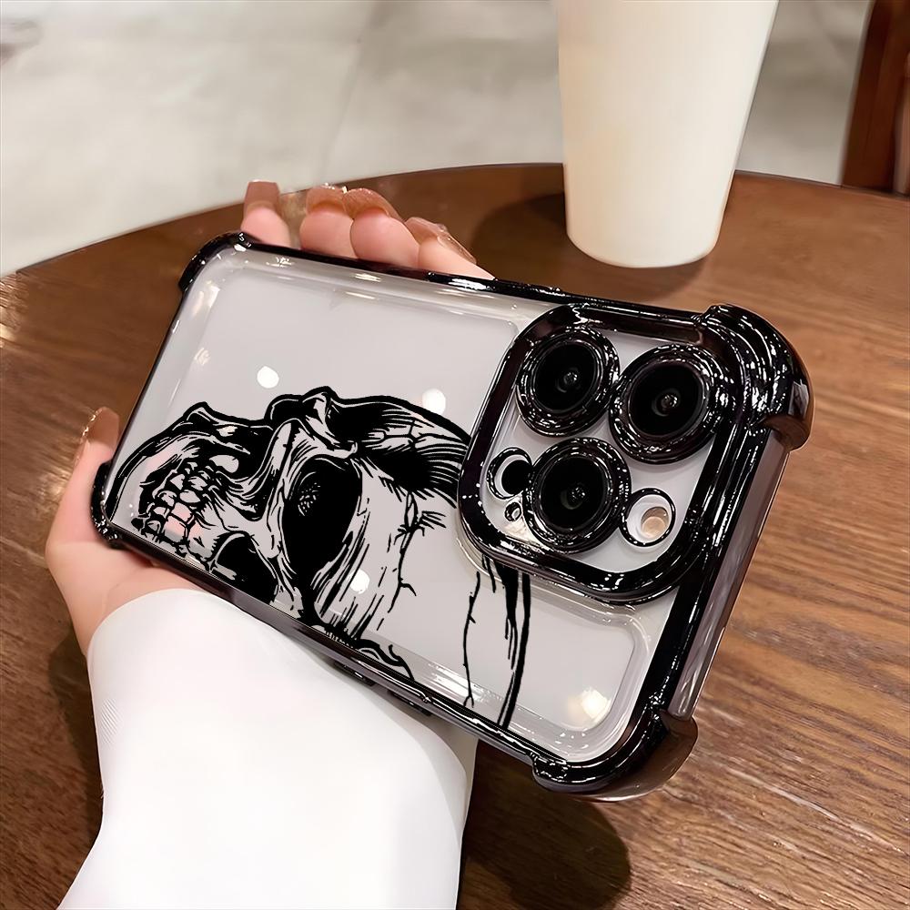 Стильный прозрачный чехол для телефона с рисунком черного черепа для iPhone 17 16 Pro Max 15 14 Plus 13 12 11 17 Air 16E Ударопрочный мягкий чехол