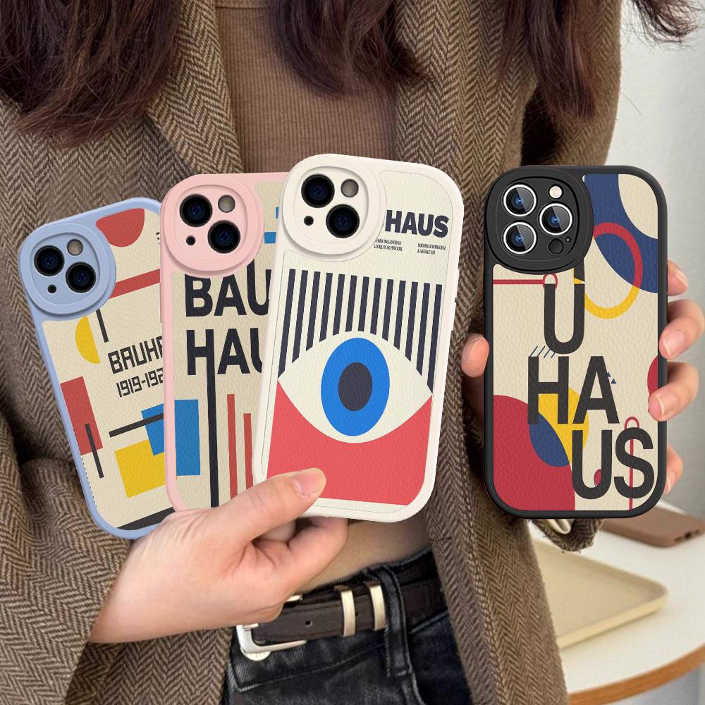 B-Bauhaus Fashion Retro Art Leather Phone Case For IPhone 16 16e 15 14 13 12 11 Pro Max Plus Mini Cover