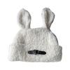 Cartoon Rabbit Hat Girls Headgear for Outdoors Furry Skiing with Large Furry Ears Winter Beanie for Skiing Camping White