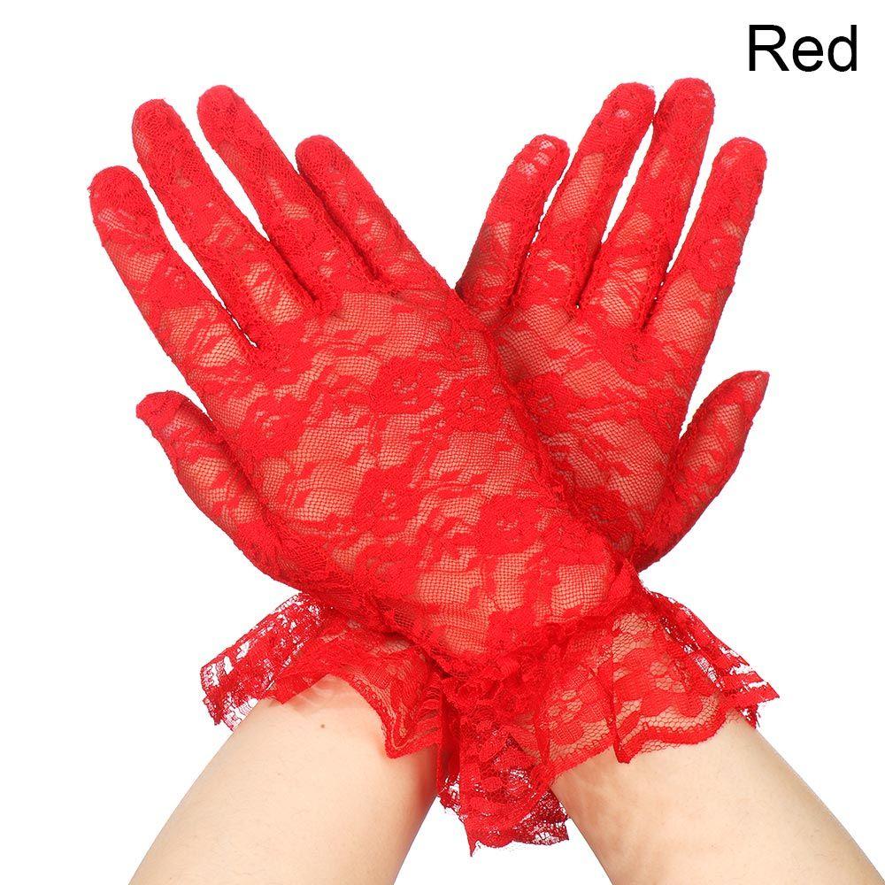 UV Protection Mittens Lace Gloves White Bride Gloves Rose Flower Pattern Party Dressy Gloves