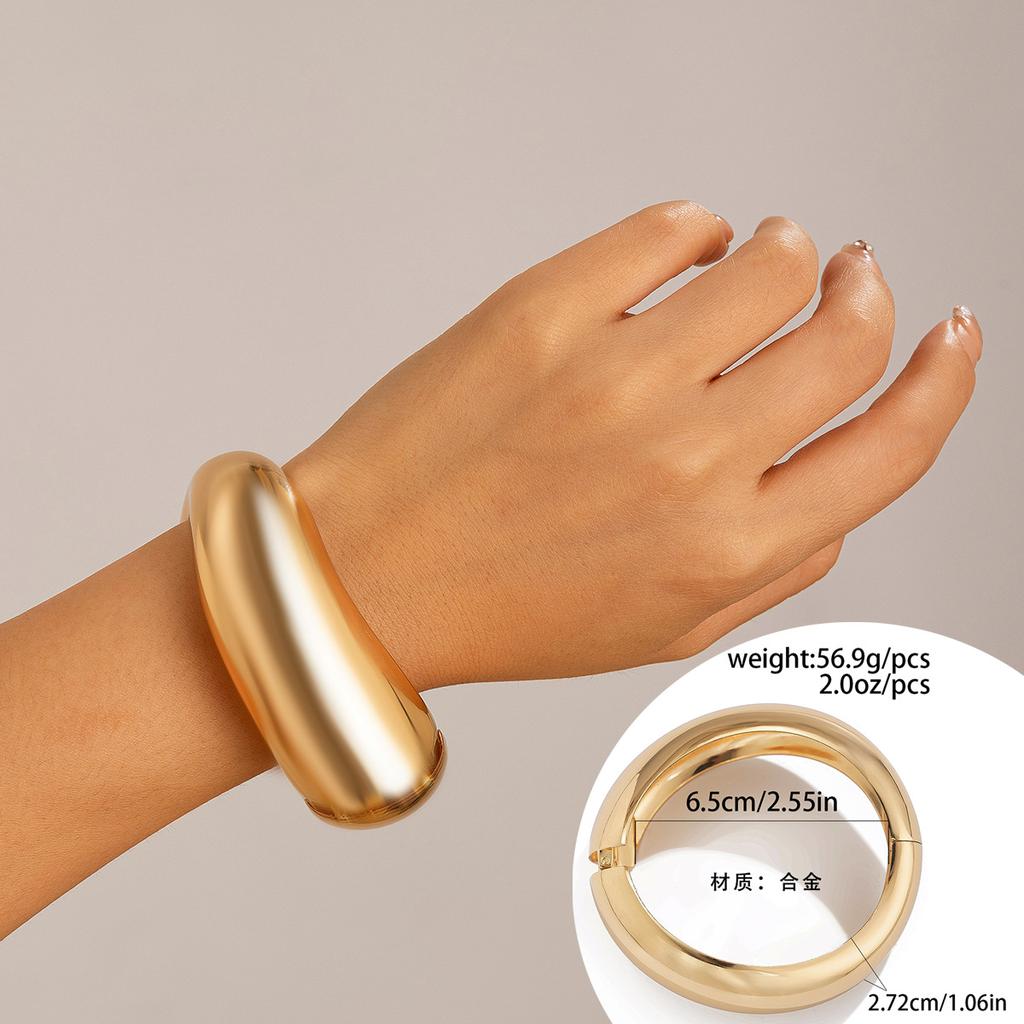 1 Pcs Exaggerated Spring Bangle Open Bracelet Punk Gold Silver Color Hip Hop Geometric Metal Cuff Wide Bangles for Women Jewelry Femme Accessories