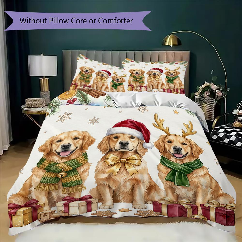 Puppies Celebration Pattern Bedding uilt Set uilt Cover Pillowcase Home Decoration Birthday Gift (1 * duvet cover + 2 * pillowcase without core)_XIA