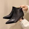 Fashion French Soft Leather Pointed-toe Booties, Stiff Heels, Retro Slimming Cat Heels, New Naked Boots for Autumn and Winter 2025