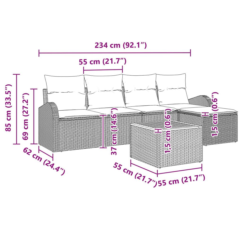 Garden Sofa Set 6 pcs Black and Turquoise Poly Rattan