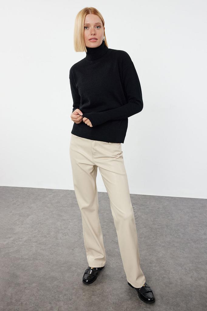 Женский модный стильный свитер, черная шерстяная пара, широкий трикотаж с высоким воротником, свитер