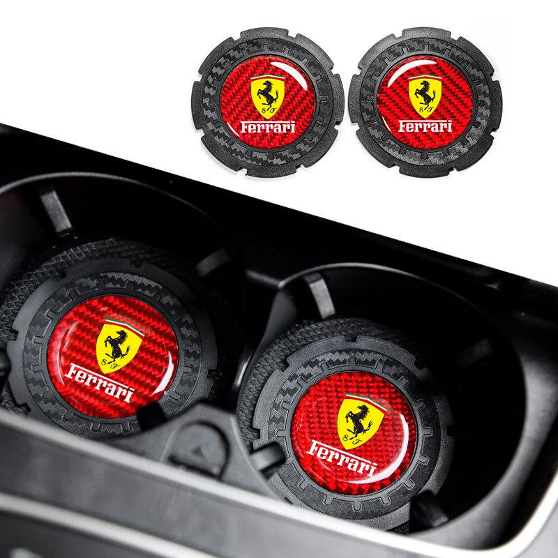 2PCS Carbon Fiber Car Water Cup Non-Slip Pad Coaster For Ferrari Roma 488 Spider SF90 LaFerrari Portofino F8 Styling Accessories HS3