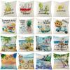 Summer Beach Style Throw Pillowcase Blue Cushion Cover Coconut Watermelon Print Linen Pillow Covers Home Decor Pillowslip