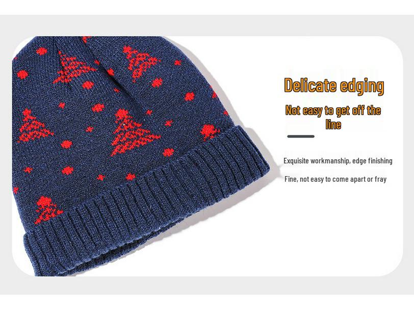 Красная вязаная шапка с флисовой подкладкой «Рождественская елка» - Унисекс, Двухслойная для снежных дней (В наличии)