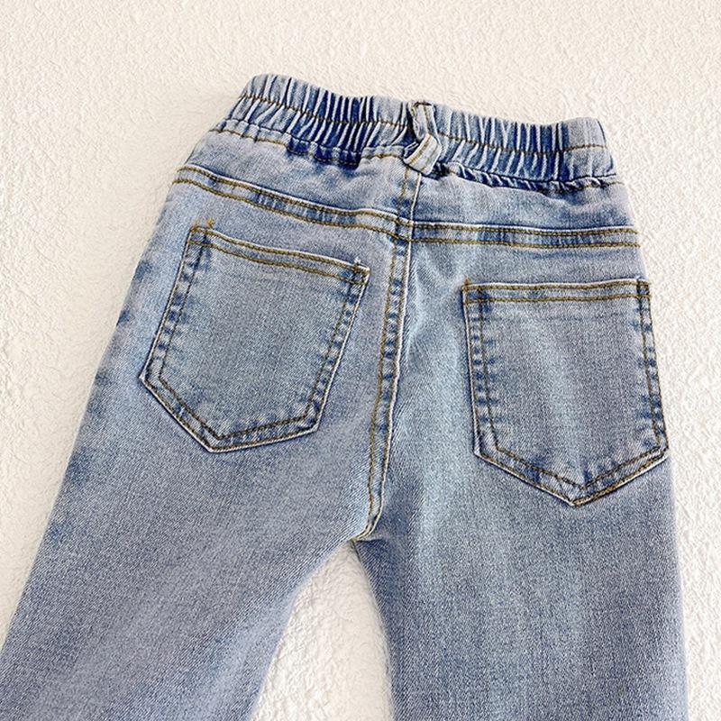 Джинсы для маленьких девочек, повседневные расклешенные брюки с эластичной талией, милые джинсовые джинсы, брюки-клеш с карманами, От 3 до 8 лет