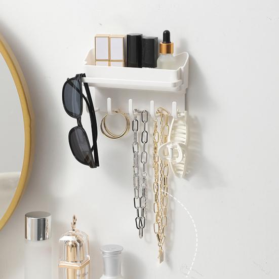 Полка для хранения Настенная ванная комната с крючками Подвесная стойка Бесследная установка Стеллаж для хранения