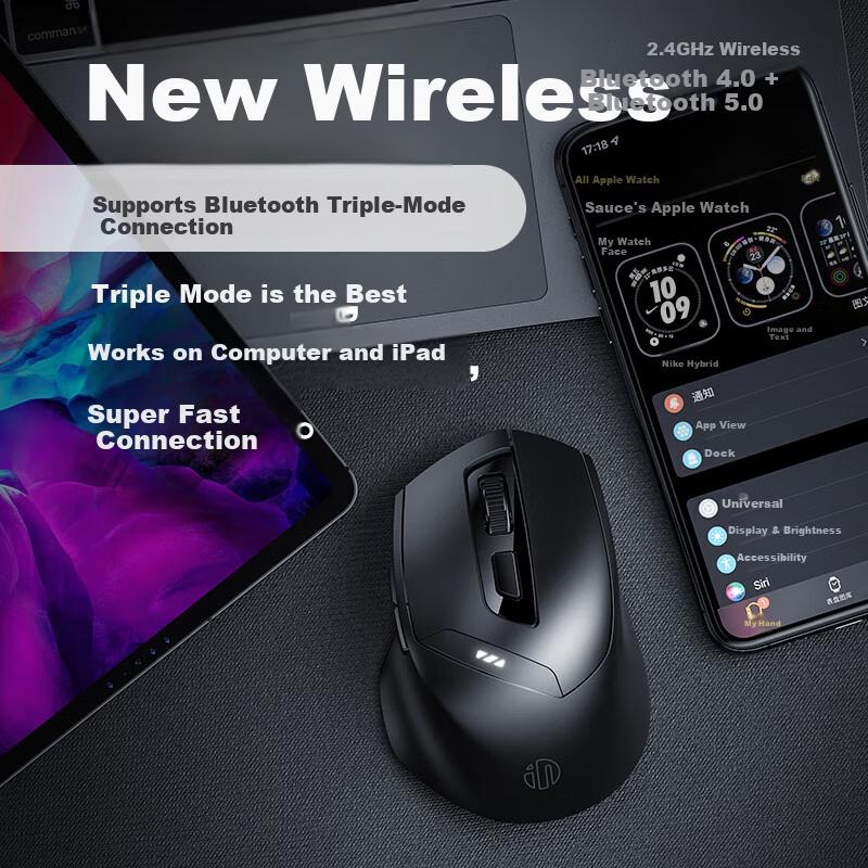 INPHIC DR01 Wireless Gaming Mouse Wired Bluetooth Tri-mode Office Mouse Right-handed Hardware Macro Desktop Laptop 2.4G Portable 12800DPI V2 Black