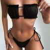 2 Pcs/Set Bikini Set Solid Color Pleated Shirring Breathable Women Swimsuit