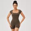 European And American Tight-fitting Sports Jumpsuits With Short Sleeves Square Collar Nude Training Running Yoga Fitness Jumpsuit