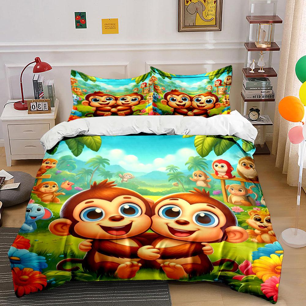 Smiling monkeys with greenery. Bedding sets Duvet cover sets Duvet covers Pillowcases(1 * Duvet Cover 2 * Pillowcases without duvet insert)