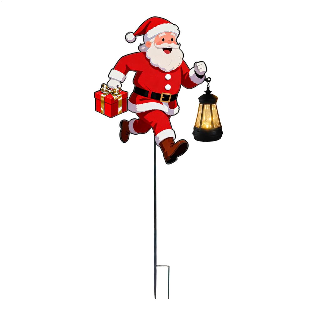 Christmas Garden Stakes LED Lighted Festival Signs Santa Holding Lantern Design Christmas Snowmen Decorations for Garden Yard